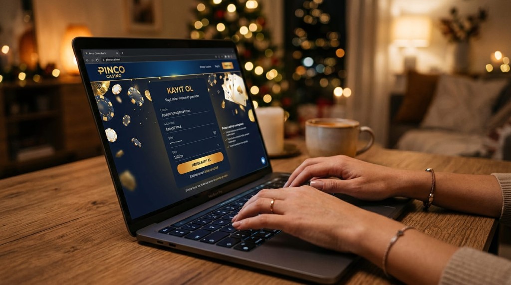 Dizüstü bilgisayarda Pinco Casino Kayıt Ol formu Türkiye seçili